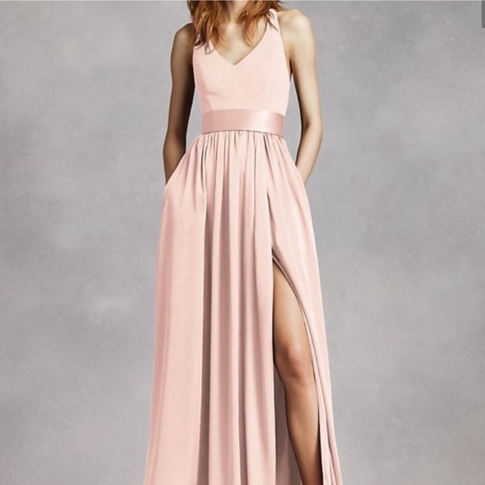 Vera Wang Blush Pink Maxi Dress with Thigh Slit